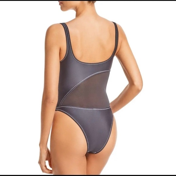 Solid & Striped Womens The Sybil One Piece Swimsuit Black Illusion Lined S mesh - Picture 2 of 7